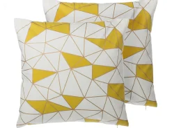 Discount Beliani Set di 2 cuscini CLARKIA Cotone 45 x 45 cm Giallo Trama geometrica Bianco Giallo Oro