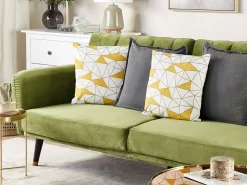 Discount Beliani Set di 2 cuscini CLARKIA Cotone 45 x 45 cm Giallo Trama geometrica Bianco Giallo Oro