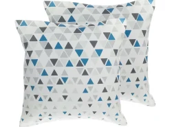 Beliani Set di 2 cuscini CLEOME 45 x 45 cm Bianco Grigio Blu Trama geometrica Bianco Blu Grigio Multicolore