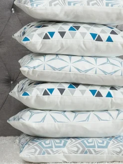Beliani Set di 2 cuscini CLEOME 45 x 45 cm Bianco Grigio Blu Trama geometrica Bianco Blu Grigio Multicolore