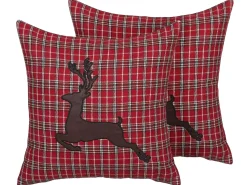 Clearance Beliani Set di 2 cuscini COMET 45 x 45 cm Rosso scuro Modello natalizio Rosso Nero