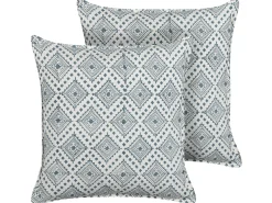 Online Beliani Set di 2 cuscini CORDATA Cotone 45 x 45 cm Blu Trama orientale Bianco Blu
