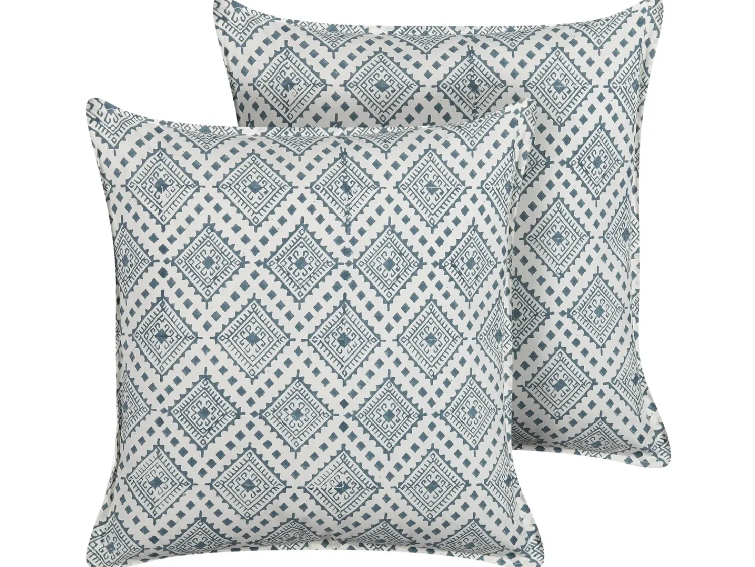 Online Beliani Set di 2 cuscini CORDATA Cotone 45 x 45 cm Blu Trama orientale Bianco Blu