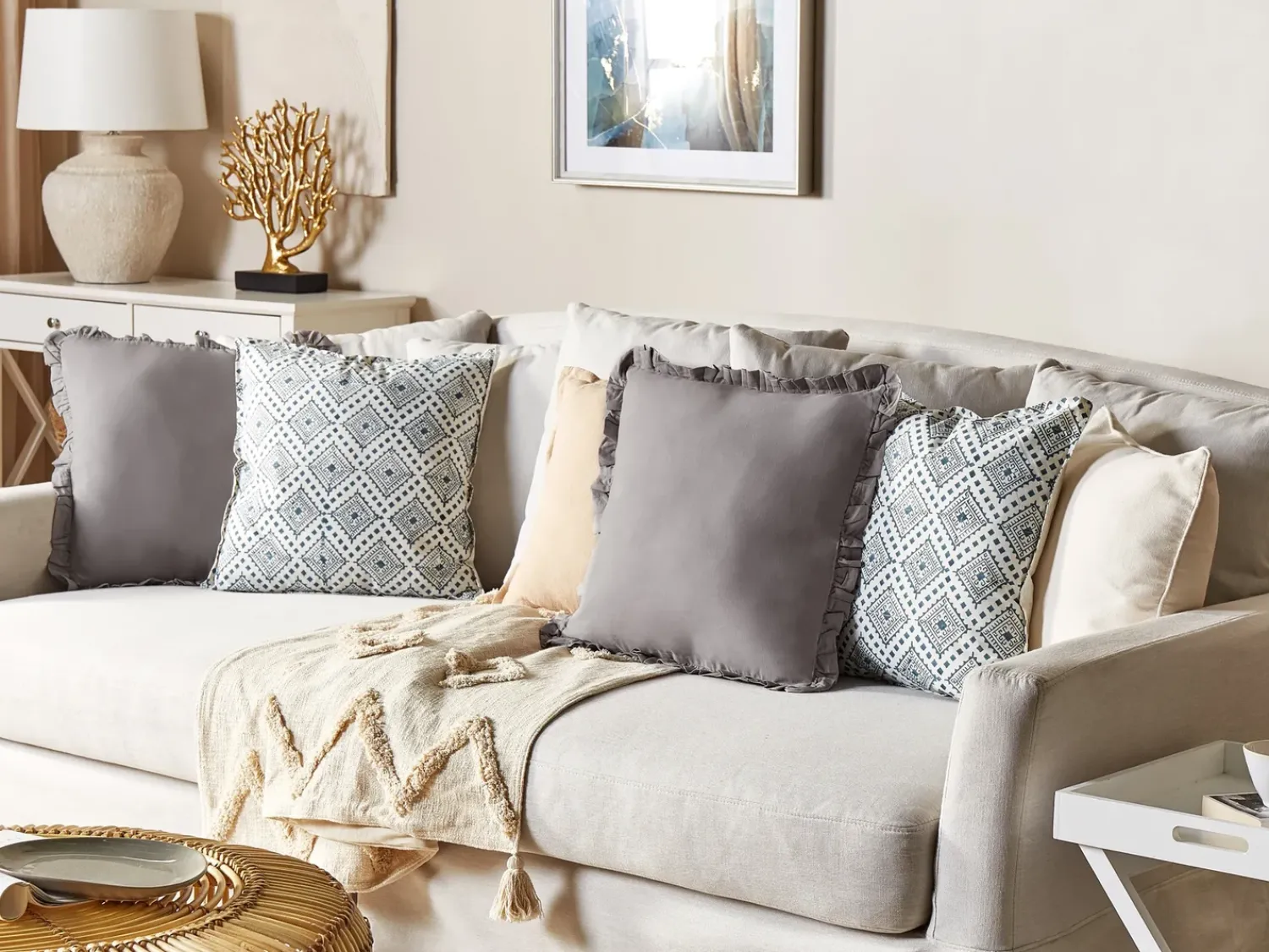 Online Beliani Set di 2 cuscini CORDATA Cotone 45 x 45 cm Blu Trama orientale Bianco Blu