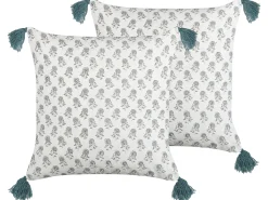 Clearance Beliani Set di 2 cuscini CORNUS Cotone 45 x 45 cm Blu Trama floreale Bianco Blu Grigio