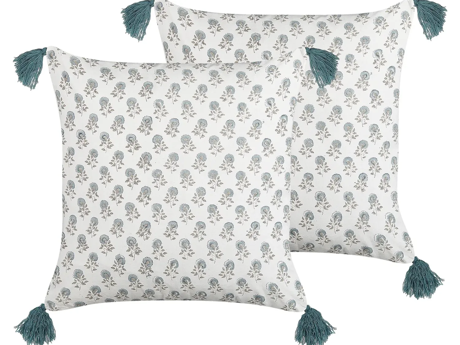 Clearance Beliani Set di 2 cuscini CORNUS Cotone 45 x 45 cm Blu Trama floreale Bianco Blu Grigio