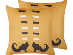 Beliani Set di 2 cuscini COVASNA Velluto 45 x 45 cm Arancione Trama astratta Bianco Arancione Nero