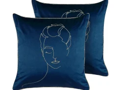 Sale Beliani Set di 2 cuscini CROCUS Velluto 45 x 45 cm Blu scuro Trama astratta Oro Blu