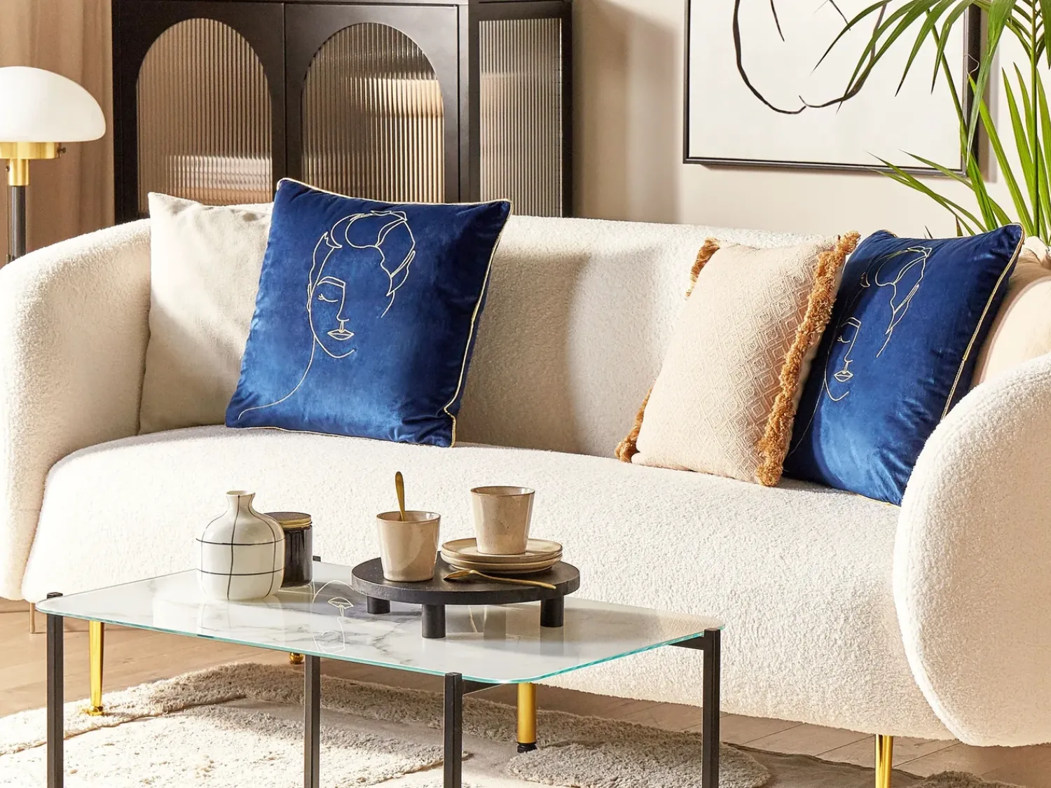 Sale Beliani Set di 2 cuscini CROCUS Velluto 45 x 45 cm Blu scuro Trama astratta Oro Blu