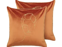 Sale Beliani Set di 2 cuscini CROCUS Velluto 45 x 45 cm Arancione Trama astratta Arancione Oro