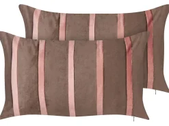 Best Beliani Set di 2 cuscini CRODYLINE Velluto 35 x 60 cm Marrone A strisce Marrone Rosa