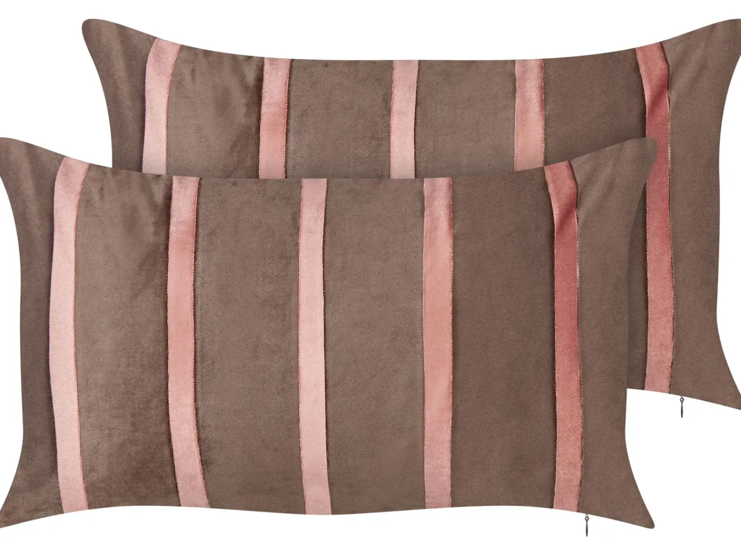 Best Beliani Set di 2 cuscini CRODYLINE Velluto 35 x 60 cm Marrone A strisce Marrone Rosa