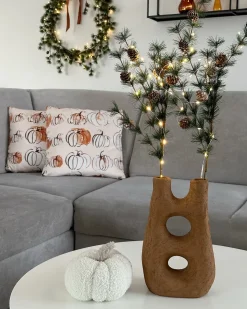 New Beliani Set di 2 cuscini CUCURBITA Velluto 45 x 45 cm Beige Trama di piante Arancione Bianco Beige