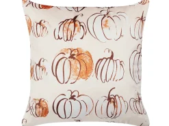 New Beliani Set di 2 cuscini CUCURBITA Velluto 45 x 45 cm Beige Trama di piante Arancione Bianco Beige