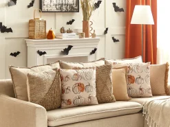 New Beliani Set di 2 cuscini CUCURBITA Velluto 45 x 45 cm Beige Trama di piante Arancione Bianco Beige