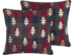 Beliani Set di 2 cuscini CUPID 45 x 45 cm Verde scuro Modello natalizio Oro Rosso Verde