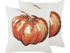 New Beliani Set di 2 cuscini CURBITA Velluto 45 x 45 cm Beige Trama di piante Beige Arancione