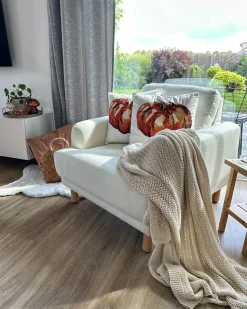 New Beliani Set di 2 cuscini CURBITA Velluto 45 x 45 cm Beige Trama di piante Beige Arancione