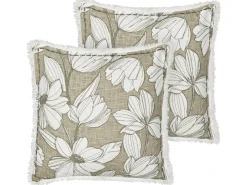 Beliani Set di 2 cuscini CYANOTIS Cotone 45 x 45 cm Verde Trama floreale Bianco Verde