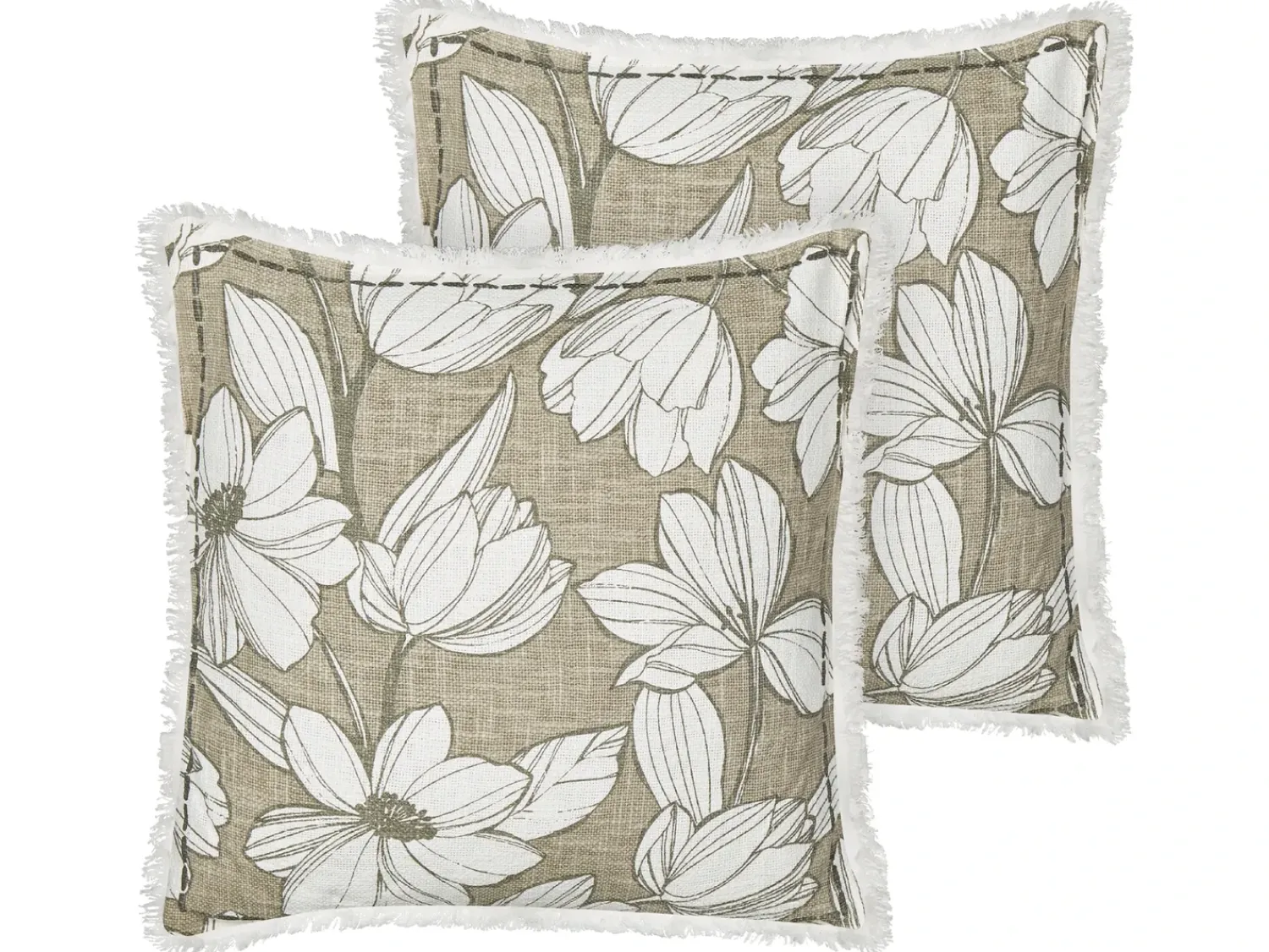 Beliani Set di 2 cuscini CYANOTIS Cotone 45 x 45 cm Verde Trama floreale Bianco Verde