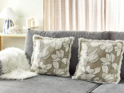 Beliani Set di 2 cuscini CYANOTIS Cotone 45 x 45 cm Verde Trama floreale Bianco Verde