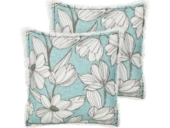 Discount Beliani Set di 2 cuscini CYANOTIS Cotone 45 x 45 cm Azzurro Trama floreale Bianco Blu