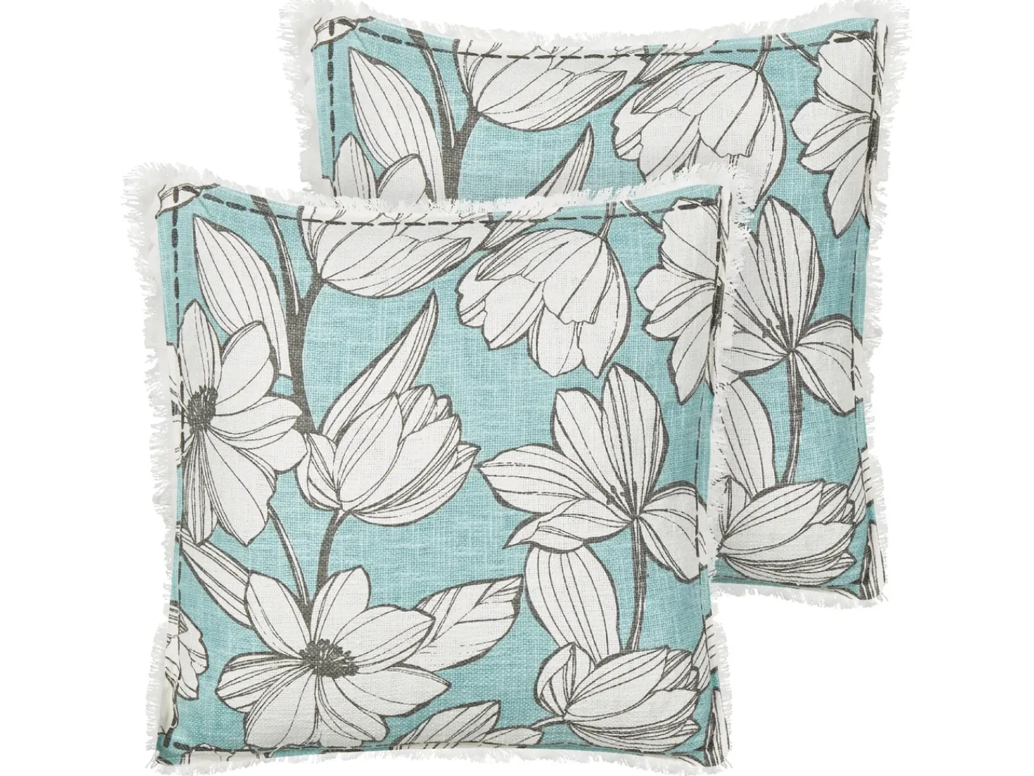 Discount Beliani Set di 2 cuscini CYANOTIS Cotone 45 x 45 cm Azzurro Trama floreale Bianco Blu