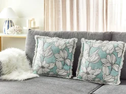 Discount Beliani Set di 2 cuscini CYANOTIS Cotone 45 x 45 cm Azzurro Trama floreale Bianco Blu