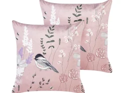 Outlet Beliani Set di 2 cuscini CYCLAMEN Velluto 45 x 45 cm Rosa pastello Trama floreale Bianco Grigio Rosa