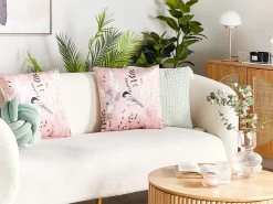 Outlet Beliani Set di 2 cuscini CYCLAMEN Velluto 45 x 45 cm Rosa pastello Trama floreale Bianco Grigio Rosa