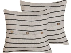 Online Beliani Set di 2 cuscini CYNARA Cotone 43 x 43 cm Beige A strisce Beige Nero