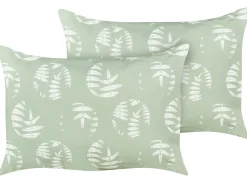 New Beliani Set di 2 cuscini da esterno ALASSIO Trama di piante 40 x 60 cm Verde Bianco Verde