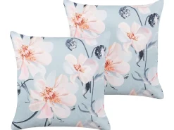 Beliani Set di 2 cuscini da esterno APRICALE Trama floreale Blu