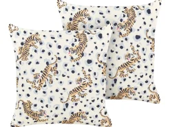 Outlet Beliani Set di 2 cuscini da esterno ARENZANO Trama animale 45 x 45 cm Beige Beige Blu Marrone Multicolore