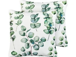Outlet Beliani Set di 2 cuscini da esterno BOSQUE Trama di piante 45 x 45 cm Verde Bianco Verde