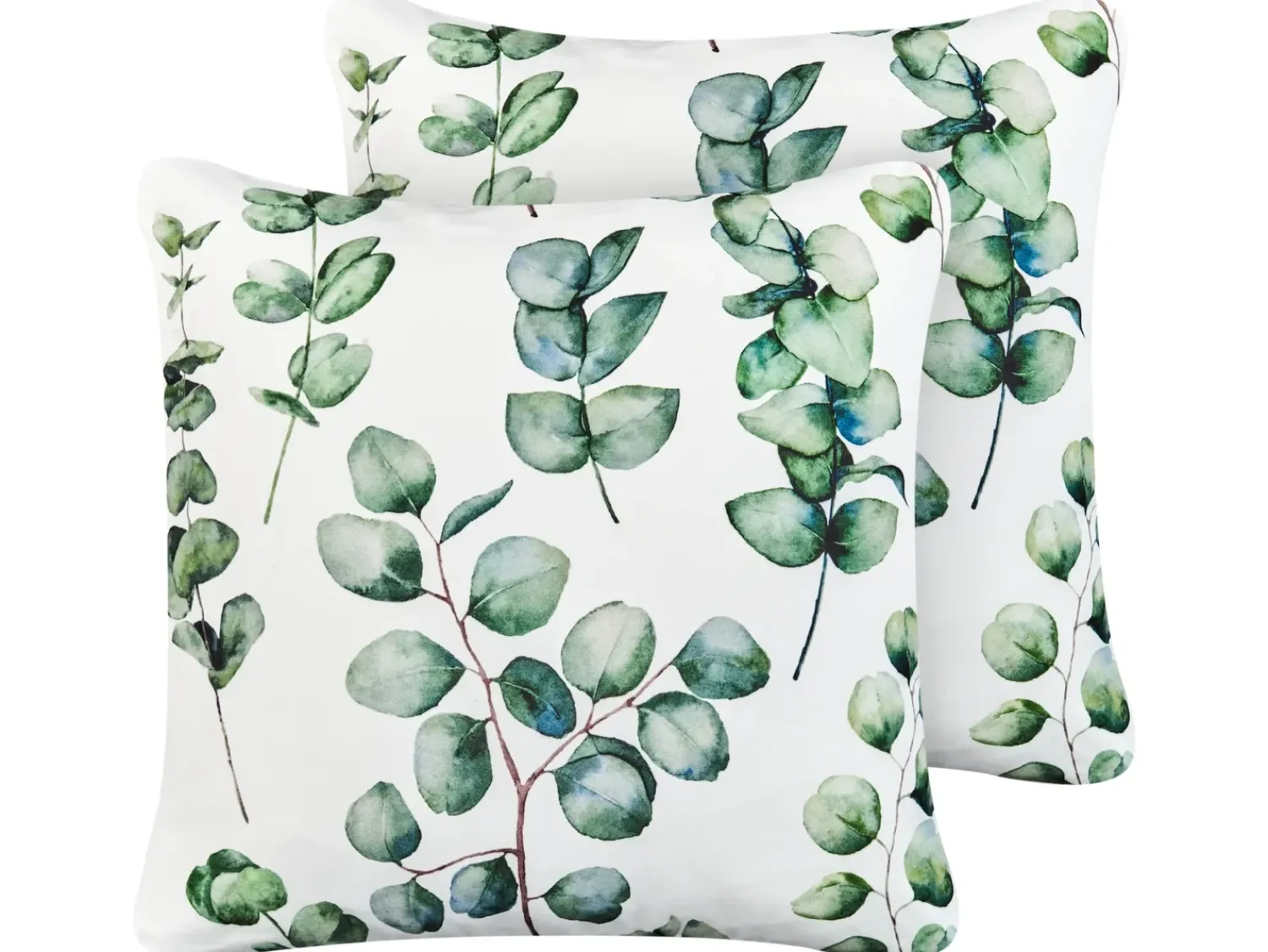 Outlet Beliani Set di 2 cuscini da esterno BOSQUE Trama di piante 45 x 45 cm Verde Bianco Verde