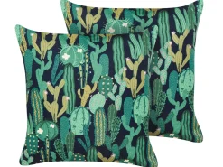 Hot Beliani Set di 2 cuscini da esterno BUSSANA Trama di piante Verde Blu Verde