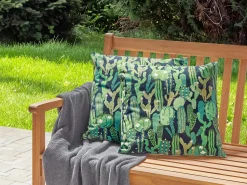 Hot Beliani Set di 2 cuscini da esterno BUSSANA Trama di piante Verde Blu Verde