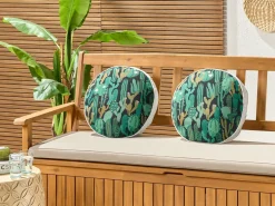 Discount Beliani Set di 2 cuscini da esterno BUSSANA Trama di piante Verde Blu Verde