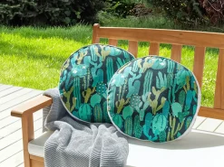 Discount Beliani Set di 2 cuscini da esterno BUSSANA Trama di piante Verde Blu Verde