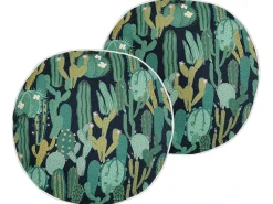 Discount Beliani Set di 2 cuscini da esterno BUSSANA Trama di piante Verde Blu Verde
