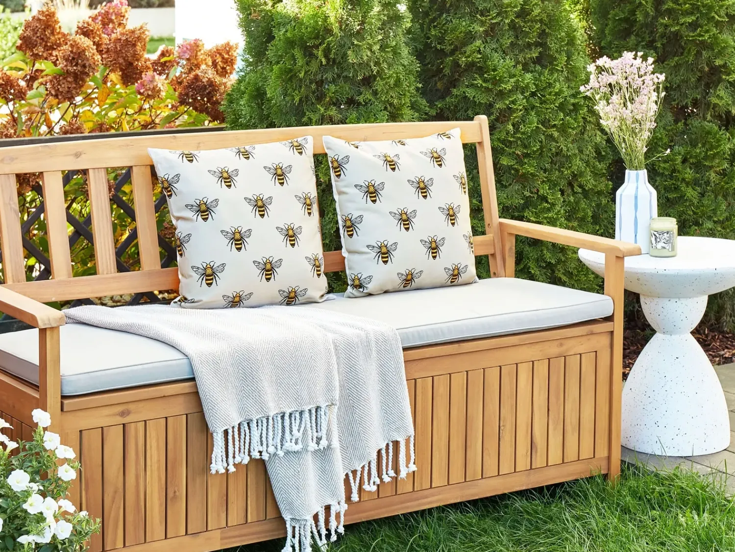 New Beliani Set di 2 cuscini da esterno CANNETO Trama animale Beige Beige Giallo Nero