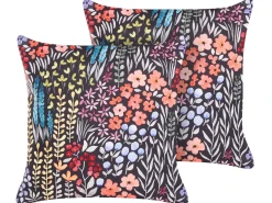 Online Beliani Set di 2 cuscini da esterno CASTELARO Trama floreale Multicolore Multicolore Nero
