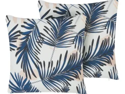 Hot Beliani Set di 2 cuscini da esterno ELATI Trama di piante 45 x 45 cm Blu marino Beige Bianco Blu