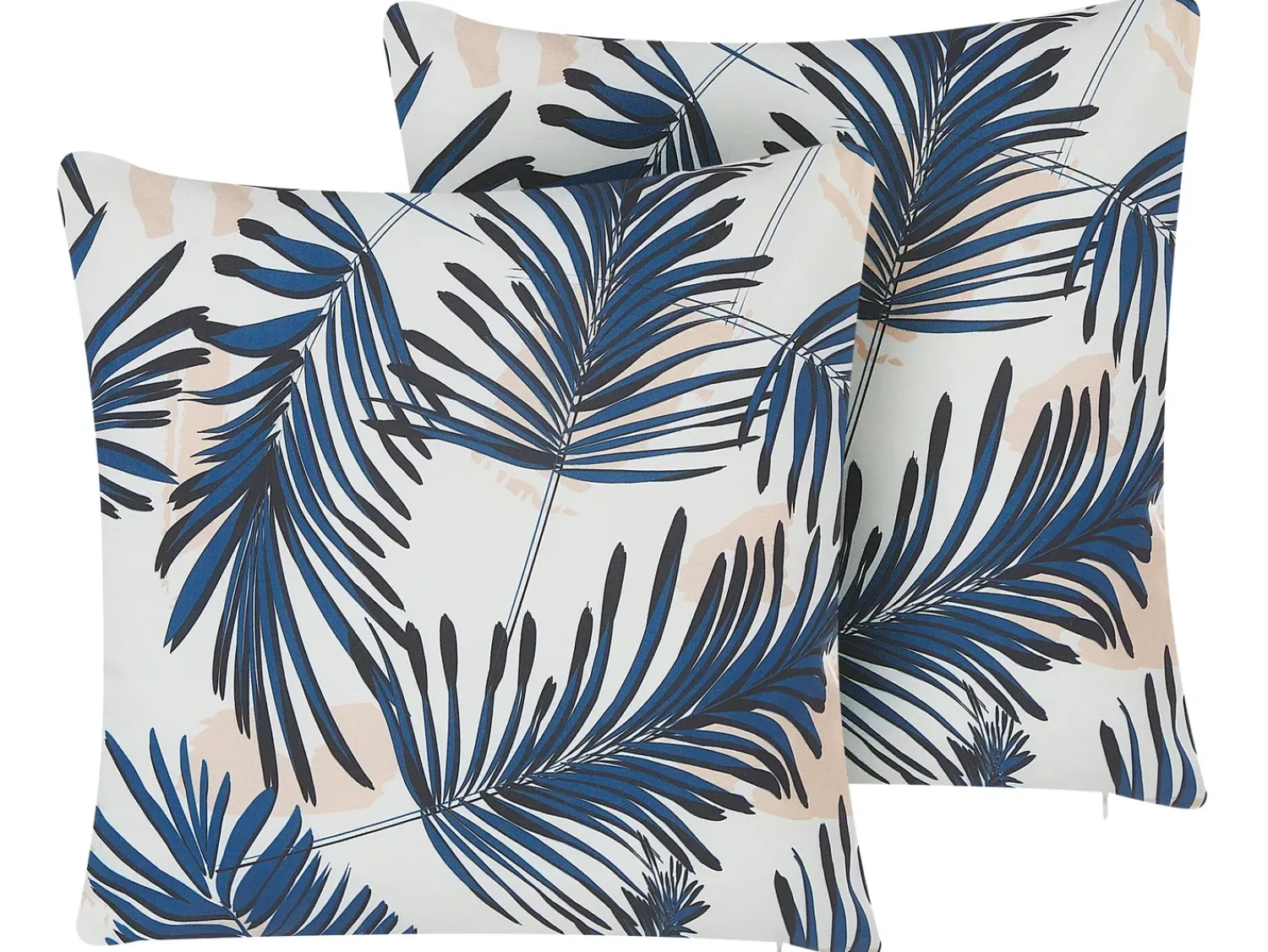 Hot Beliani Set di 2 cuscini da esterno ELATI Trama di piante 45 x 45 cm Blu marino Beige Bianco Blu