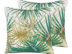 Best Beliani Set di 2 cuscini da esterno GAIANA Trama di piante 45 x 45 cm Verde Bianco Giallo Verde