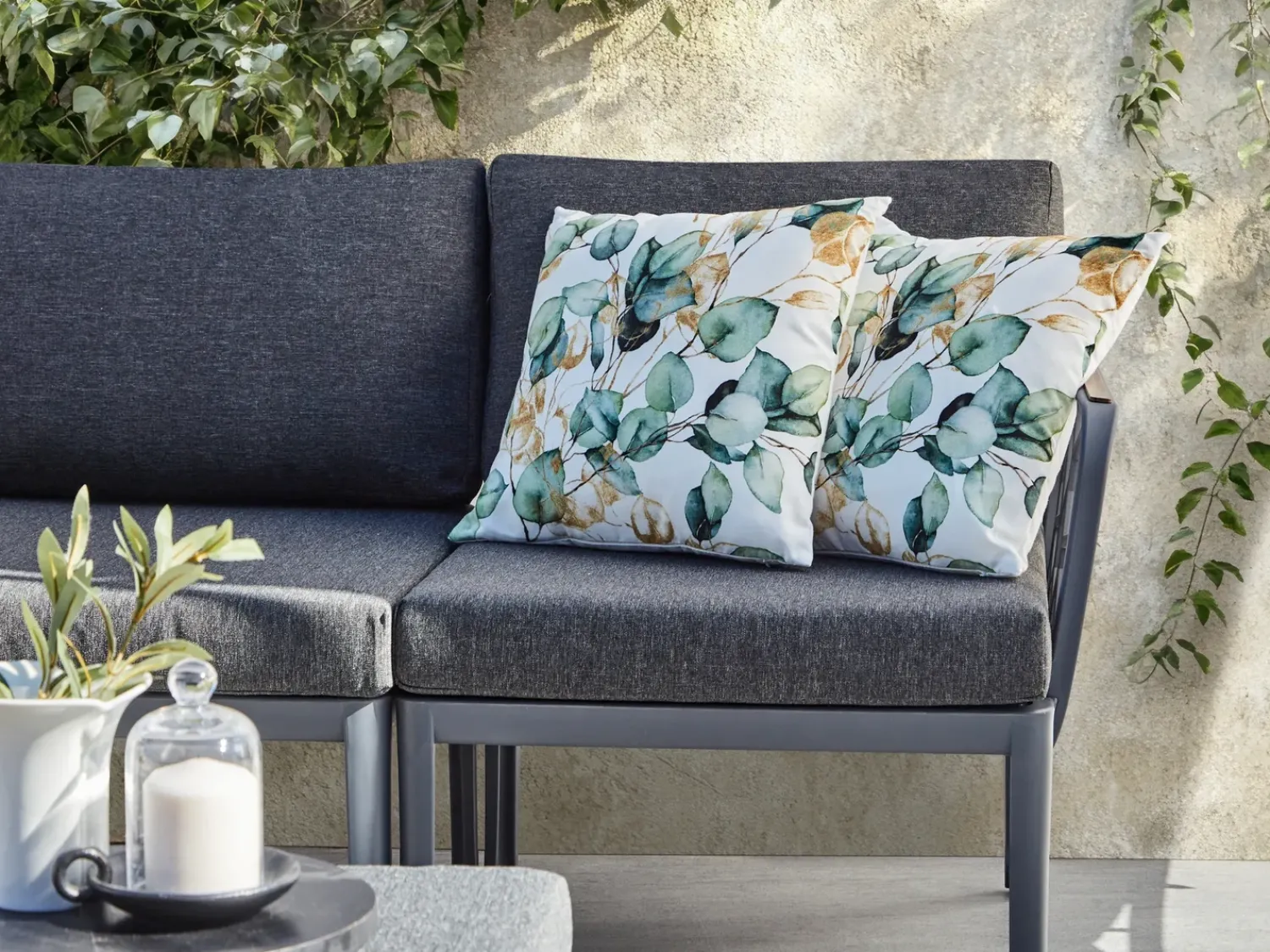 Discount Beliani Set di 2 cuscini da esterno GLADE Trama di piante 45 x 45 cm Multicolore Bianco Multicolore Oro Verde