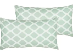 Outlet Beliani Set di 2 cuscini da esterno KALAMOS Trama geometrica 40 x 70 cm Verde menta Bianco Verde