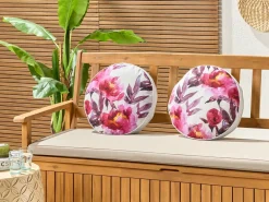 Outlet Beliani Set di 2 cuscini da esterno LANROSSO Trama floreale Rosa Bianco Rosa