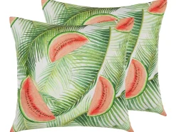 Clearance Beliani Set di 2 cuscini da esterno LOVOLETO Trama di piante 45 x 45 cm Verde chiaro Rosso Verde Multicolore